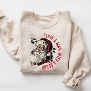 Cream Santa Beard Graphic Crewneck Sweatshirt…Size XL